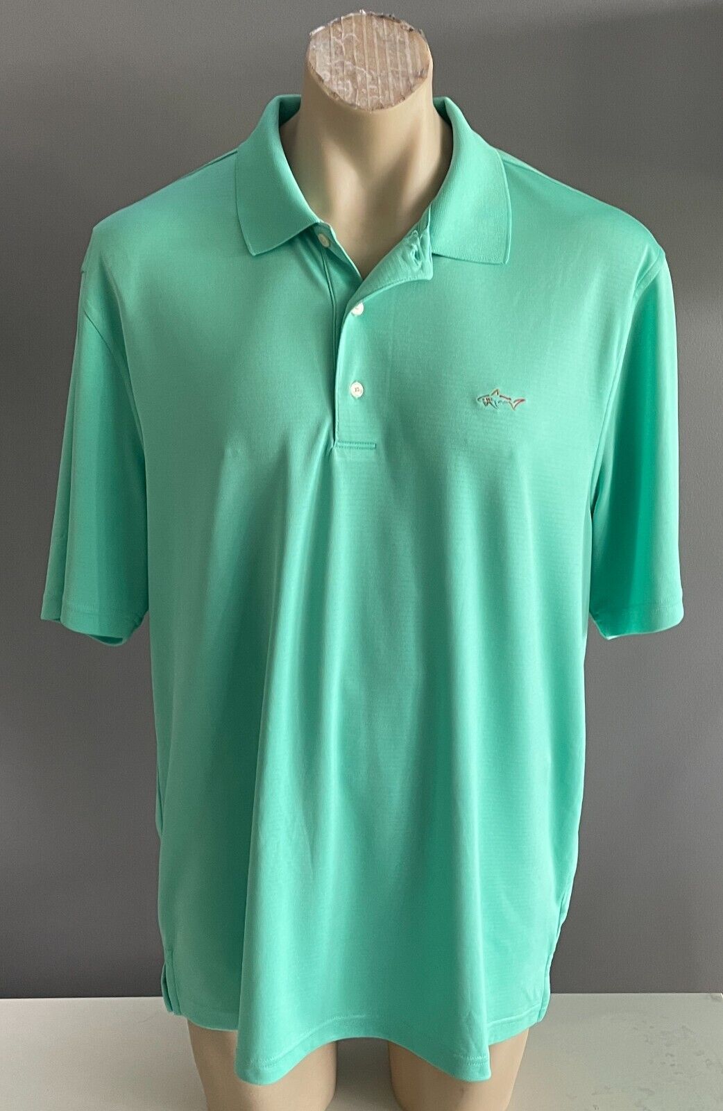 Polo Shirt GREG NORMAN Green Golf Button Up Collar Mens 128cm Chest Shark NEW