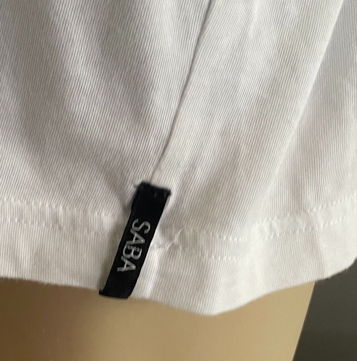 Mens SABA T-Shirt White Short Sleeve Top Size L Cotton V-Neck Classic Style