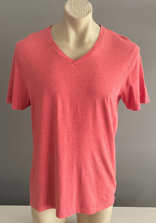 SABA T-Shirt Coral Red Marl Short Sleeve Top Mens Size L Cotton V-Neck