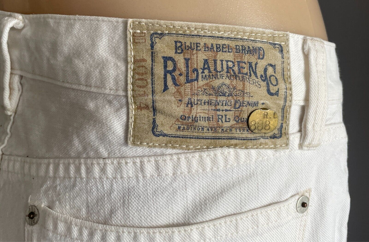 RALPH LAUREN White Denim "Madison 888" Full Length Jeans Size 31 Straight Leg