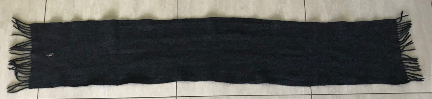 Mens Neck Scarf POLO RALPH LAUREN w Fringe Wool Charcoal Grey Logo Italy NEW