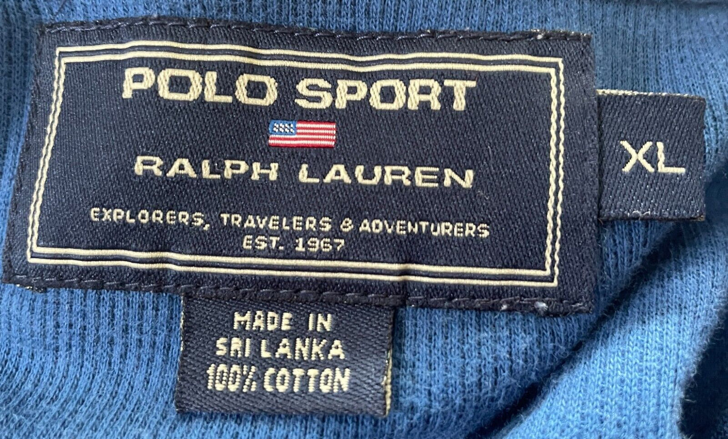POLO SPORT by RALPH LAUREN T-Shirt Blue Waffle V Neck Mens XL 128cm US Flag