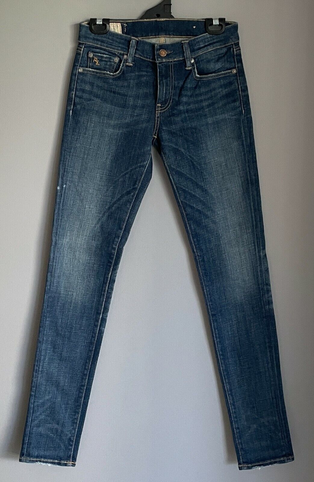 POLO Ralph Lauren Skinny Jeans Tompkins Blue Denim Distressed Look Size 27