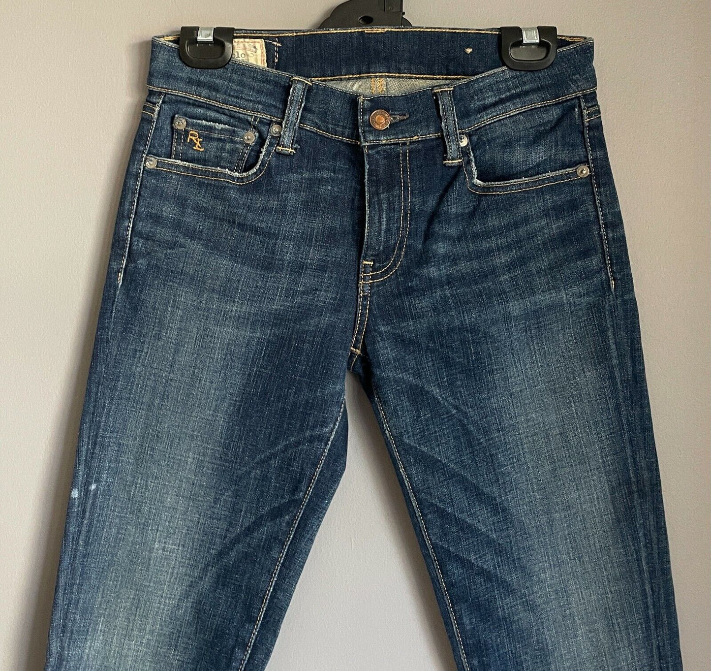 POLO Ralph Lauren Skinny Jeans Tompkins Blue Denim Distressed Look Size 27