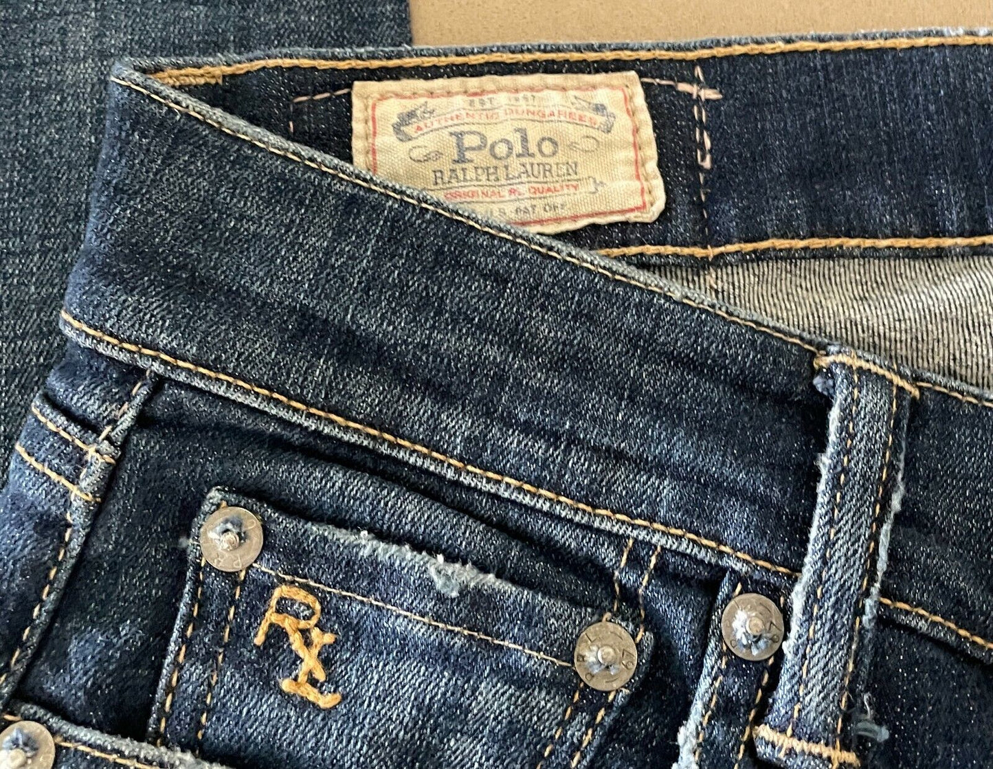 POLO Ralph Lauren Skinny Jeans Tompkins Blue Denim Distressed Look Size 27