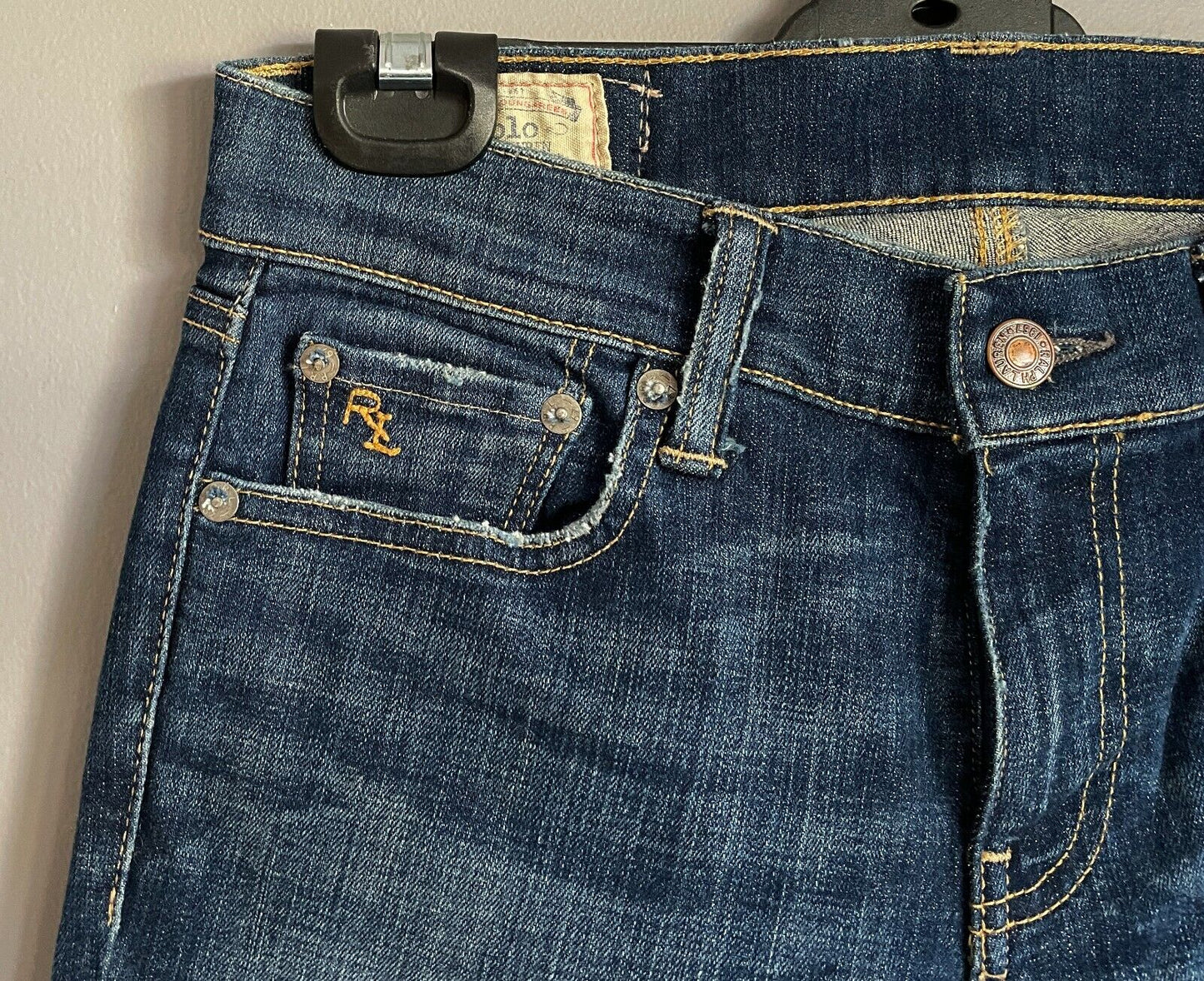 POLO Ralph Lauren Skinny Jeans Tompkins Blue Denim Distressed Look Size 27