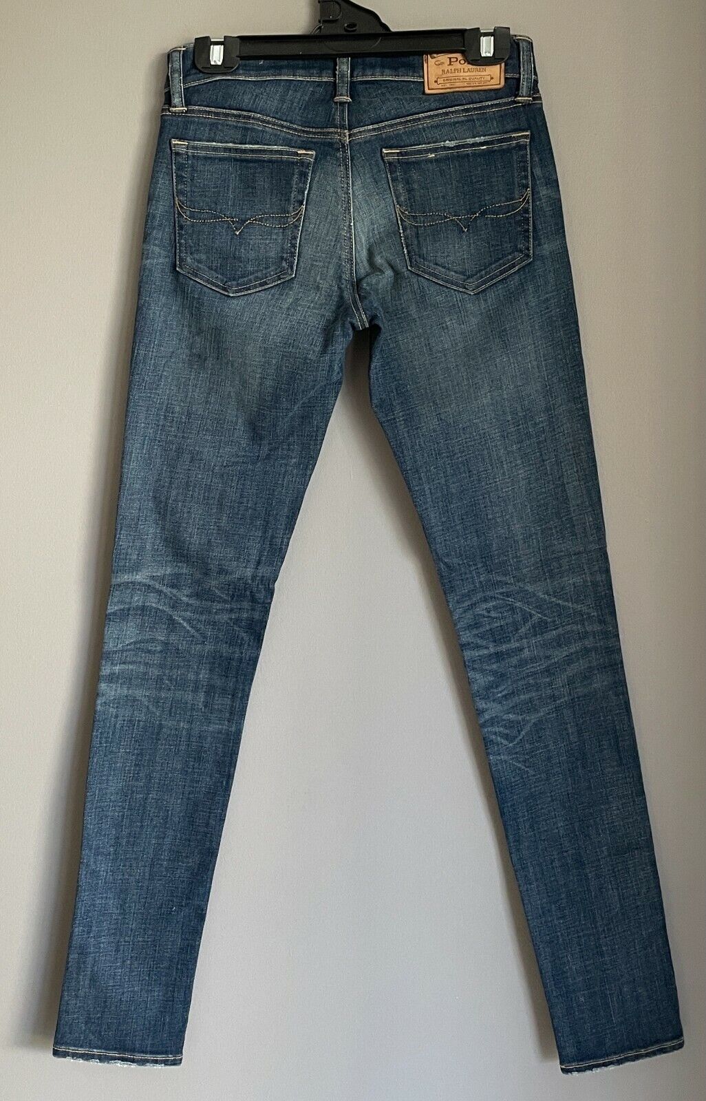POLO Ralph Lauren Skinny Jeans Tompkins Blue Denim Distressed Look Size 27