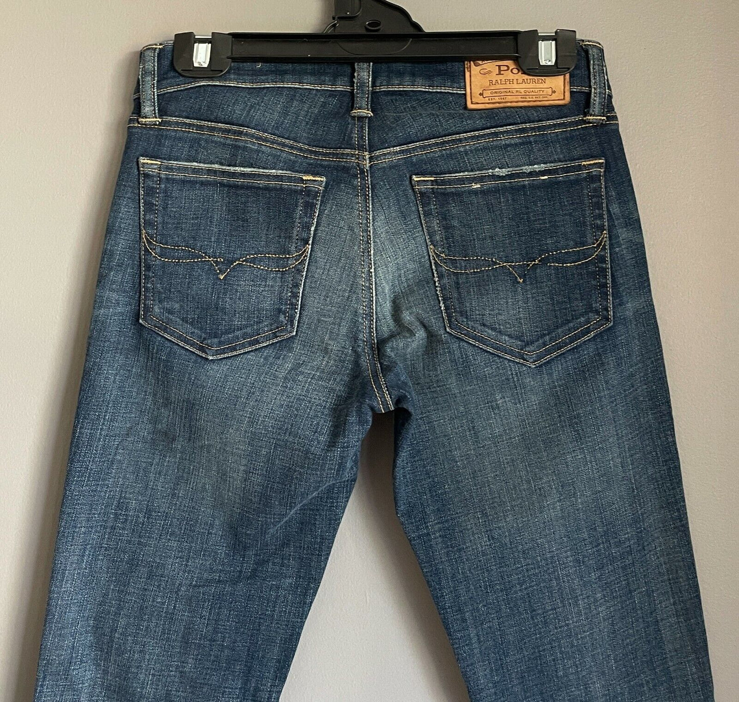 POLO Ralph Lauren Skinny Jeans Tompkins Blue Denim Distressed Look Size 27