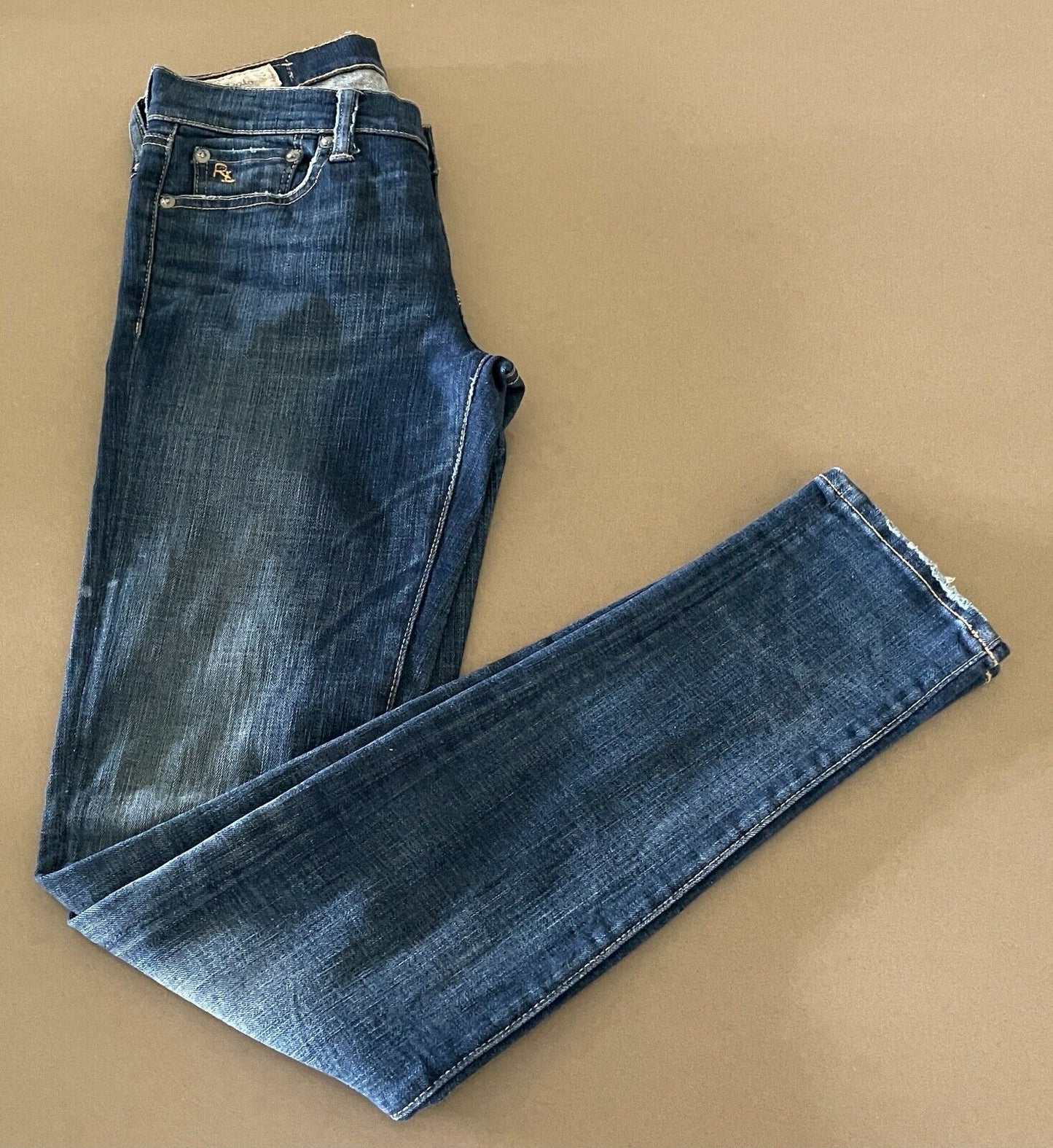 POLO Ralph Lauren Skinny Jeans Tompkins Blue Denim Distressed Look Size 27