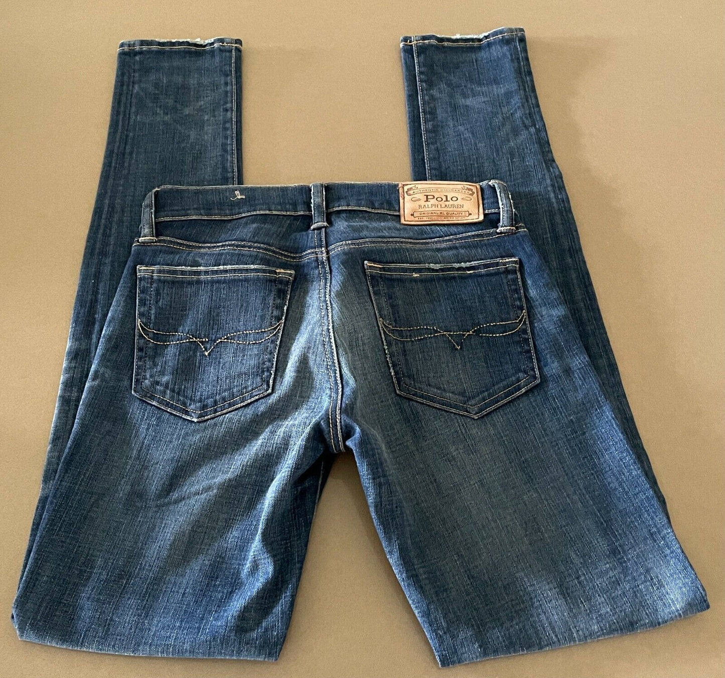 POLO Ralph Lauren Skinny Jeans Tompkins Blue Denim Distressed Look Size 27