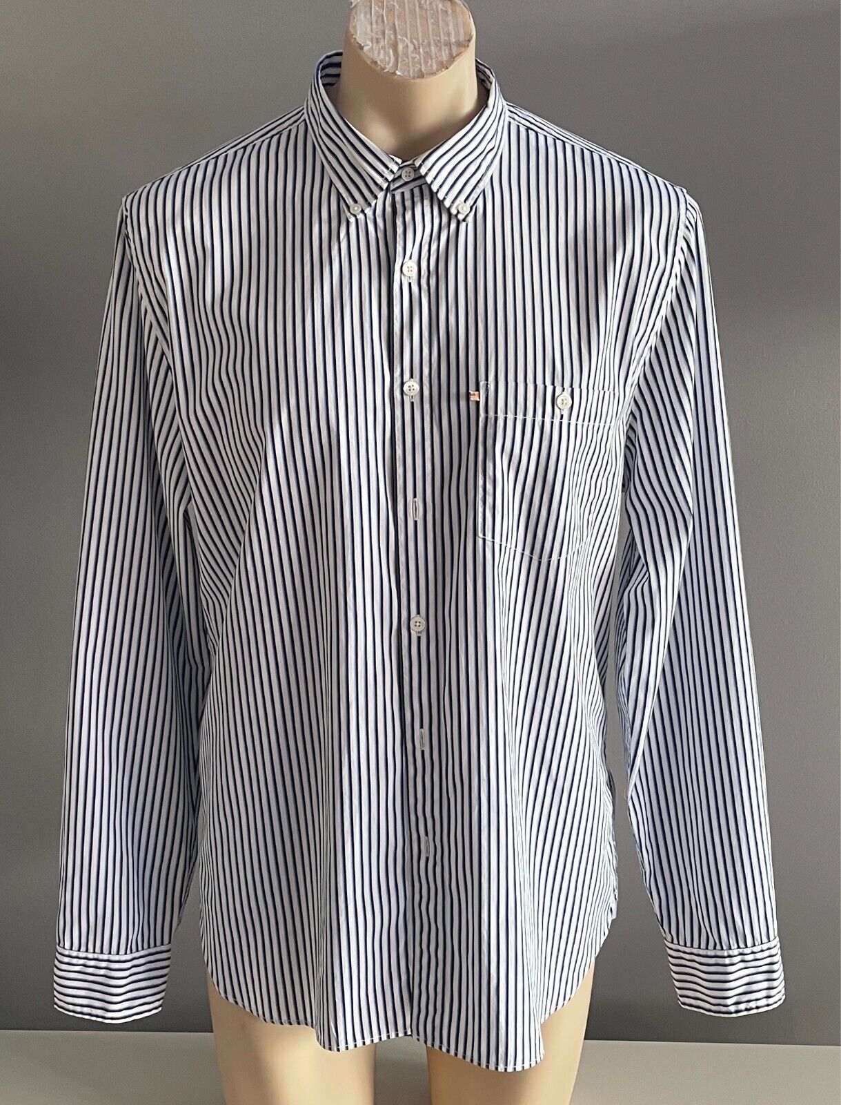 POLO JEANS COMPANY RALPH LAUREN Shirt Sz XL Blue Black White Stripe Long Sleeve