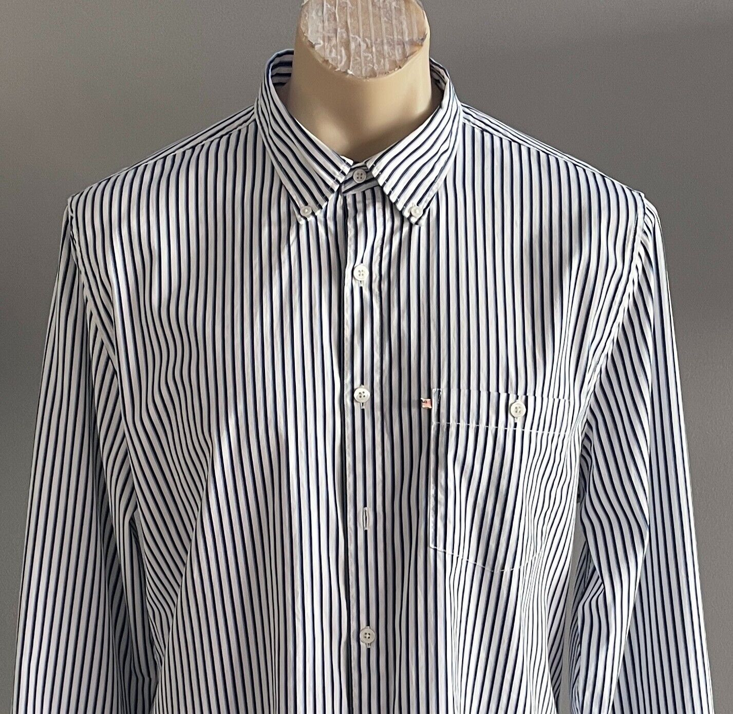 POLO JEANS COMPANY RALPH LAUREN Shirt Sz XL Blue Black White Stripe Long Sleeve
