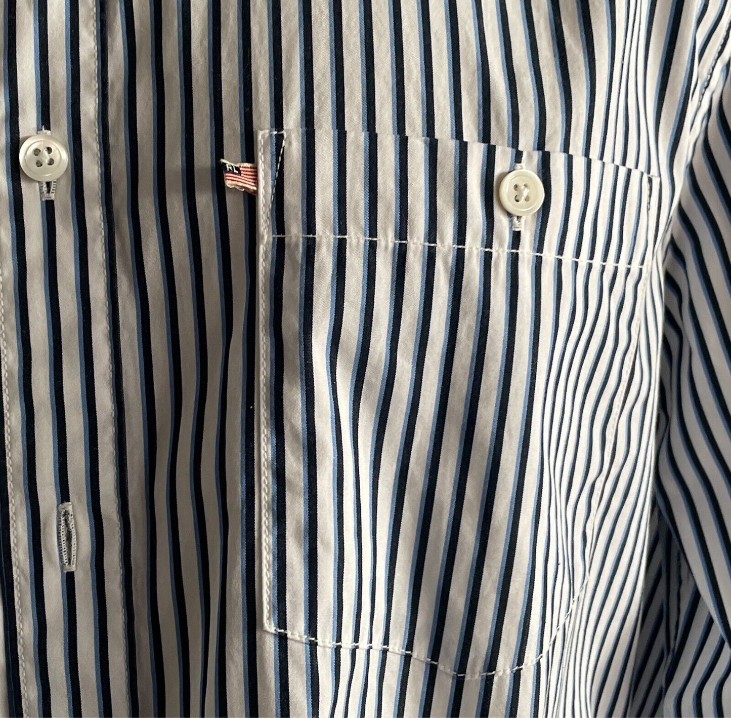 POLO JEANS COMPANY RALPH LAUREN Shirt Sz XL Blue Black White Stripe Long Sleeve