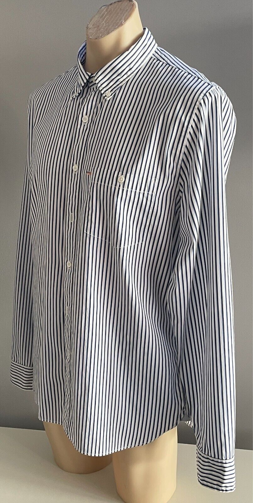 POLO JEANS COMPANY RALPH LAUREN Shirt Sz XL Blue Black White Stripe Long Sleeve