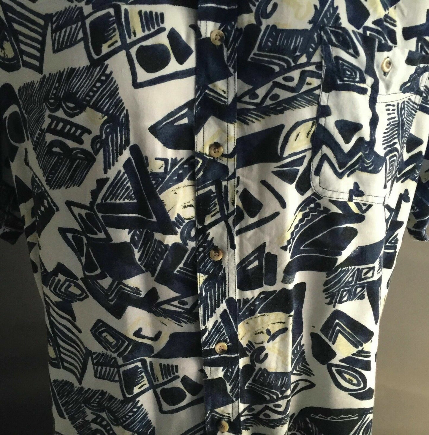 BLUE RIDGE Loud Shirt Blue White Gold Abstract Viscose Size L 100cm Chest 1980s