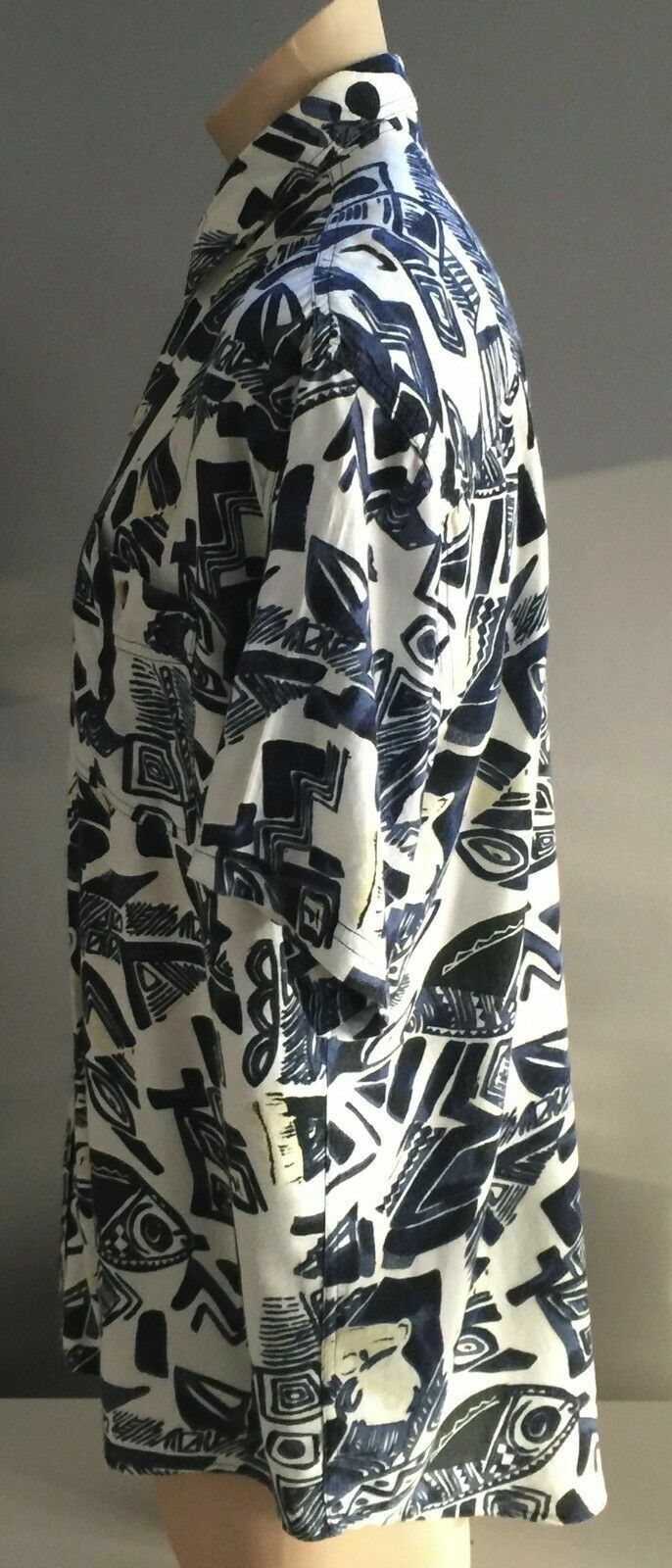 BLUE RIDGE Loud Shirt Blue White Gold Abstract Viscose Size L 100cm Chest 1980s