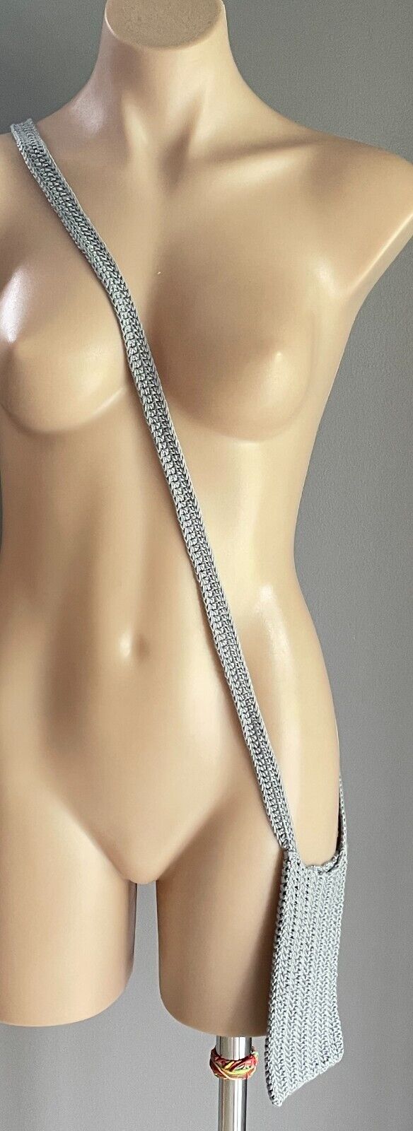 Grey Knit Crossbody Shoulder Bag Phone Essentials Size 10cm Wide x 18cm High