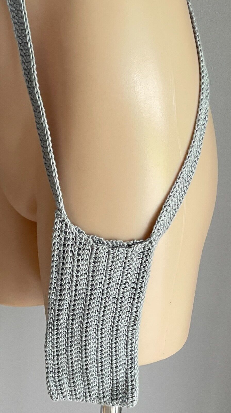 Grey Knit Crossbody Shoulder Bag Phone Essentials Size 10cm Wide x 18cm High