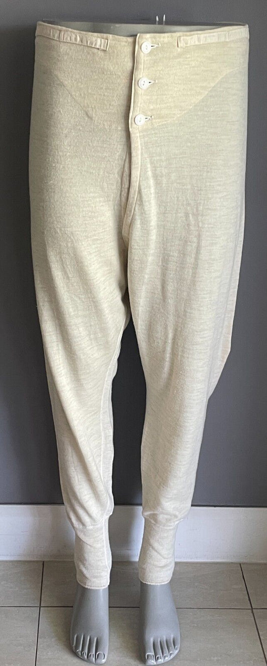 Mens Long Johns GOLDEN FLEECE Off White Pure Wool Unshrinkable Size 46 Vintage