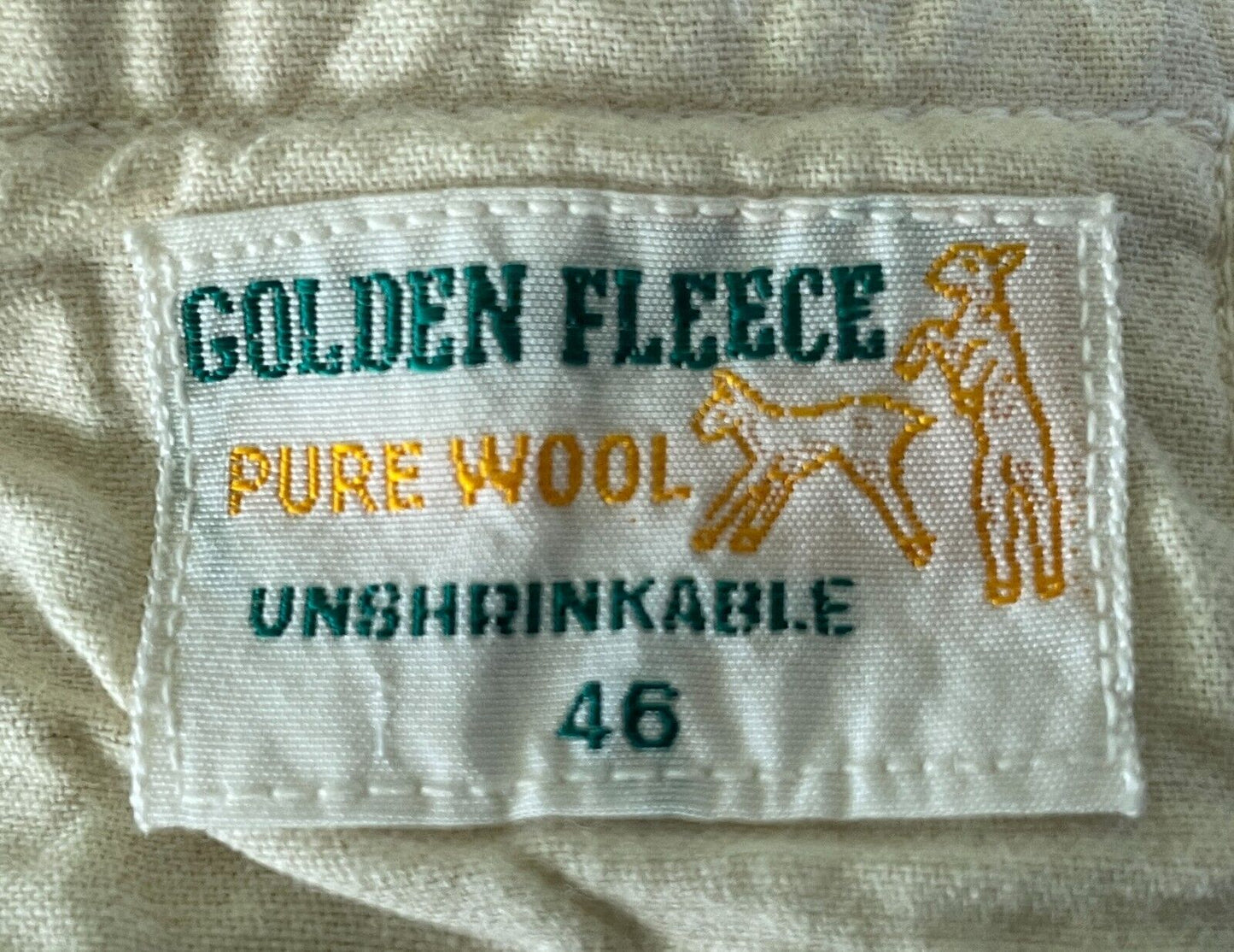 Mens Long Johns GOLDEN FLEECE Off White Pure Wool Unshrinkable Size 46 Vintage