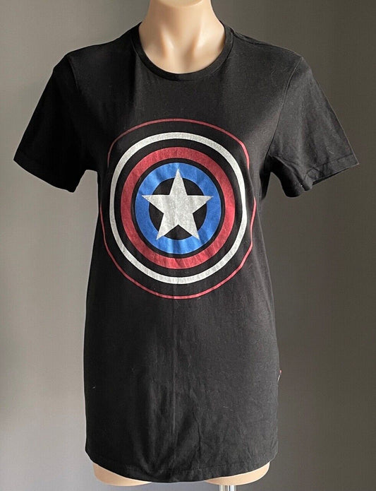 MARVEL T-Shirt Captain America Shield Print Black Short Sleeve Tee Unisex Size S