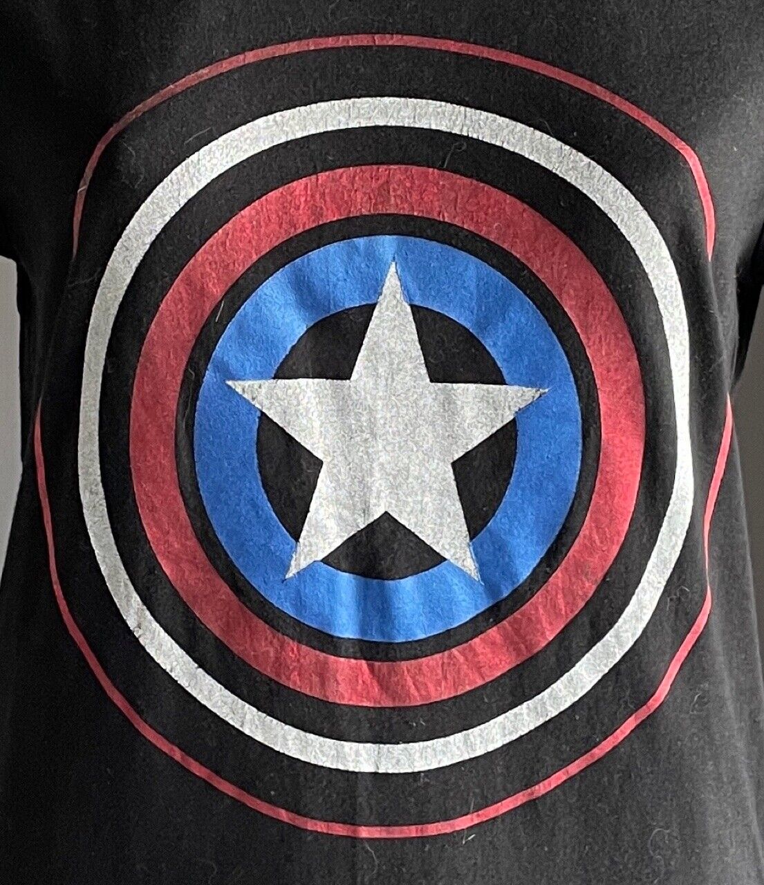 MARVEL T-Shirt Captain America Shield Print Black Short Sleeve Tee Unisex Size S