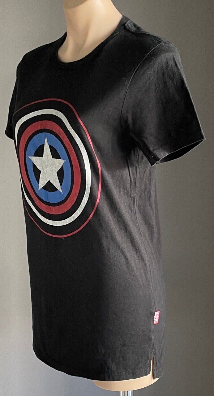 MARVEL T-Shirt Captain America Shield Print Black Short Sleeve Tee Unisex Size S