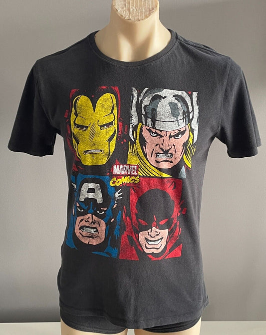 MARVEL T-Shirt Comics Black Print Top Tee Size S 102cm Chest New w Holes Unisex
