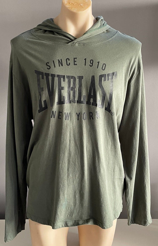 EVERLAST Hooded Jacket Khaki Black Print Sweatshirt Hoodie Mens Sz 2XL