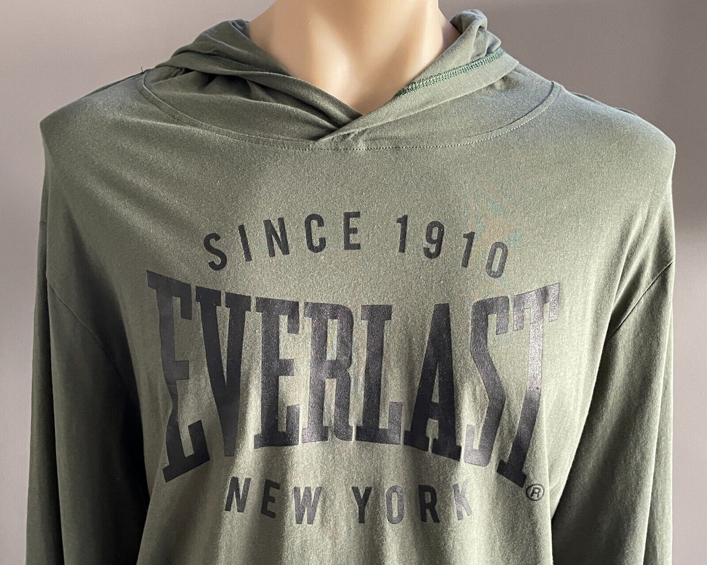 EVERLAST Hooded Jacket Khaki Black Print Sweatshirt Hoodie Mens Sz 2XL