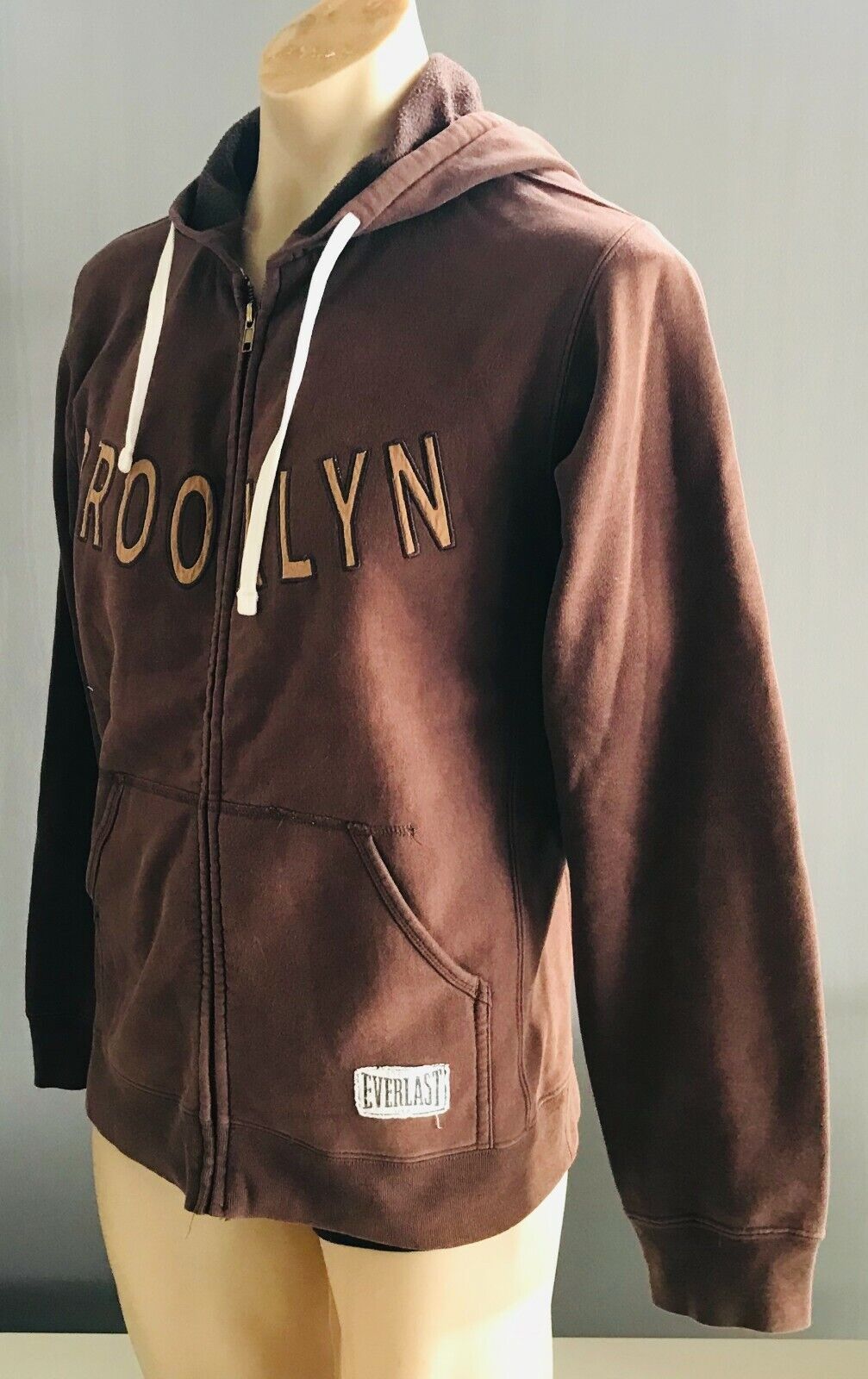 EVERLAST "Brooklyn" Hooded Zip Jacket American Series Brown Casual Size S Hoodie