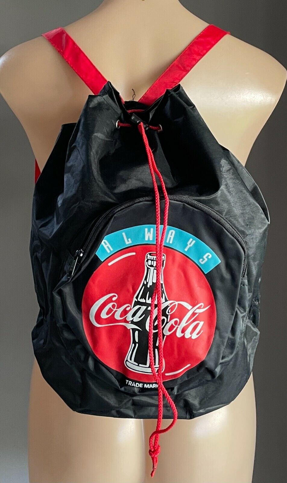 Always COCA COLA Backpack Logo Black Nylon Adjustabl Shoulder Bag Drawstring NEW