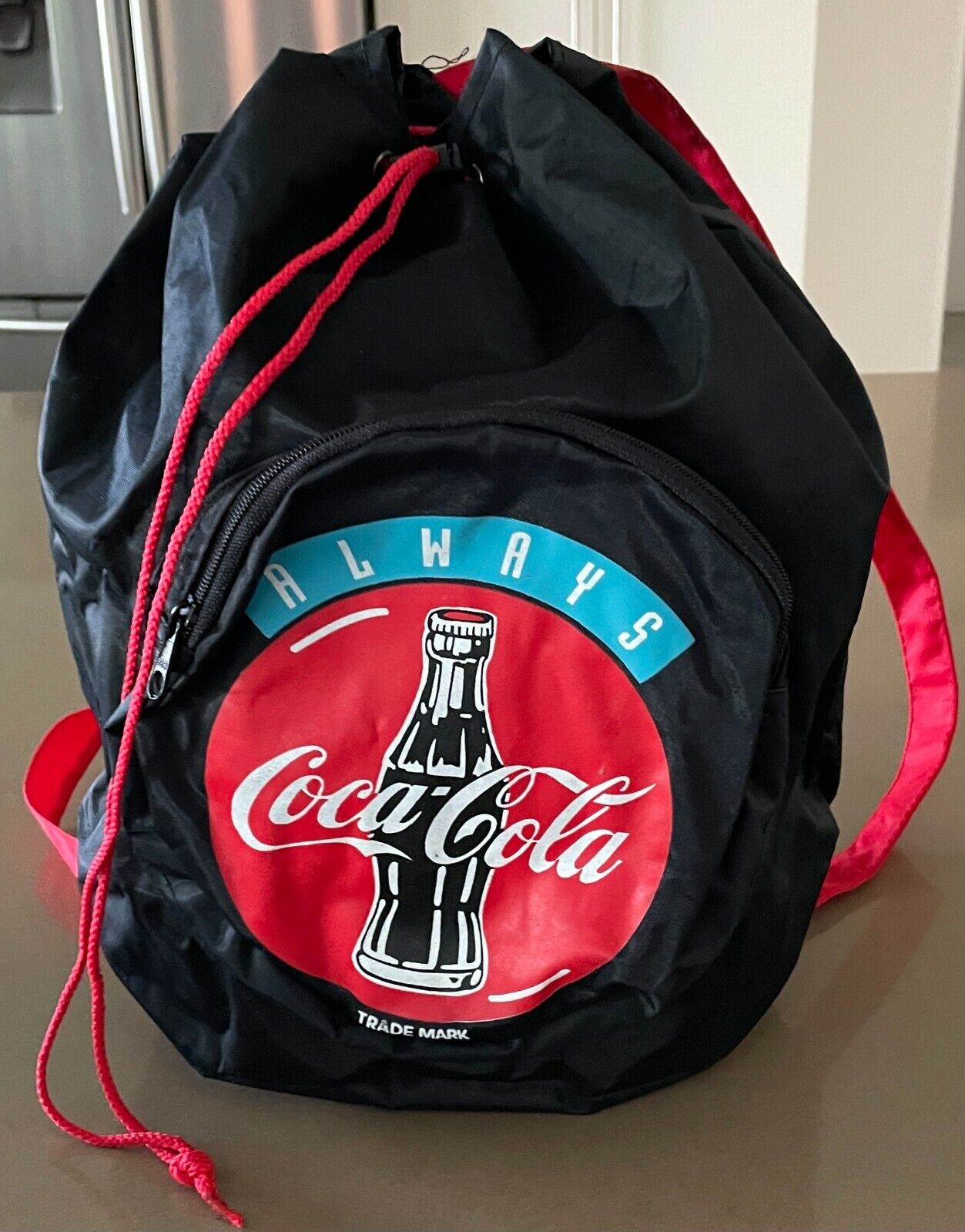 Always COCA COLA Backpack Logo Black Nylon Adjustabl Shoulder Bag Drawstring NEW