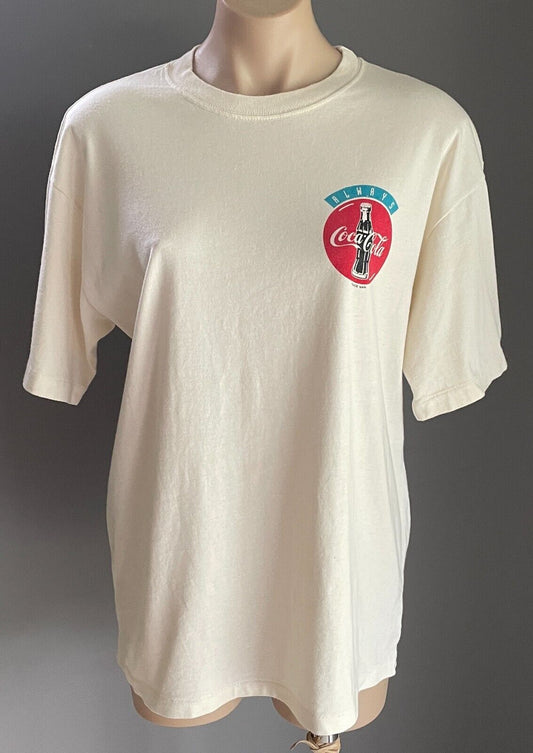 COCA COLA Hyper Active Clothing Mens T-Shirt Cream Sh/Sleeve Logo Chest 106cm XL