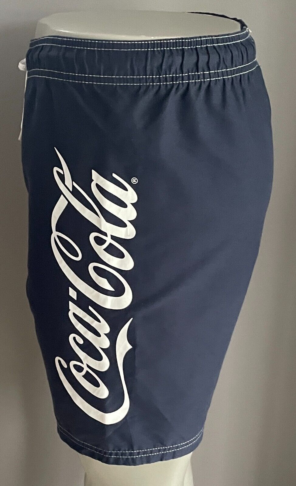 COCA COLA Swim Board Shorts Navy White Elastic Waist Mens Size M Logo NEW