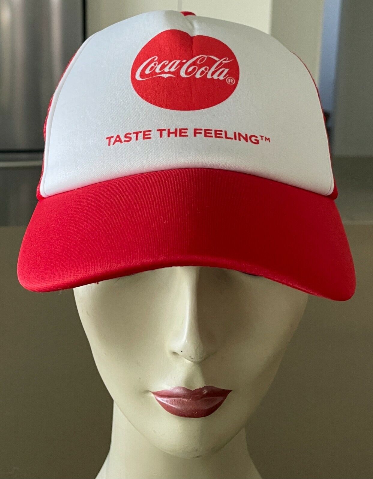 COCA COLA Mesh Back Cap Red & White Adjustable Truckers Snap Back Hat One Size