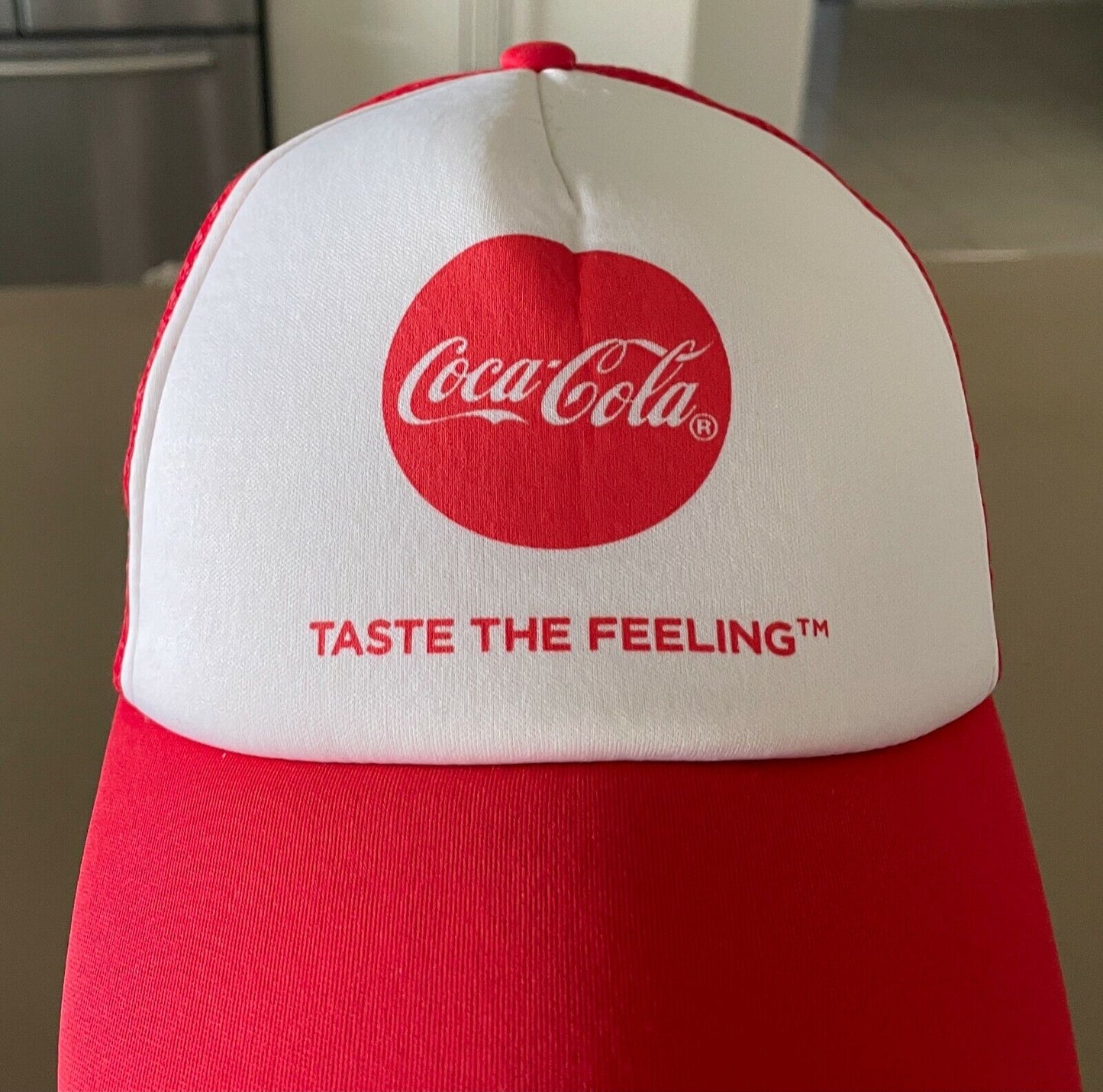 COCA COLA Mesh Back Cap Red & White Adjustable Truckers Snap Back Hat One Size