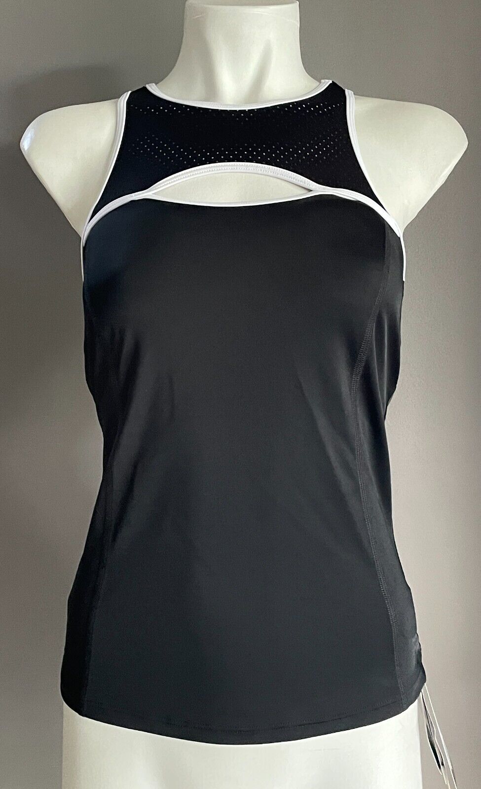 ROCKWEAR H2O Swim Top Black Perforated Singlet White Trim UPF 50+ Size 8 NEW