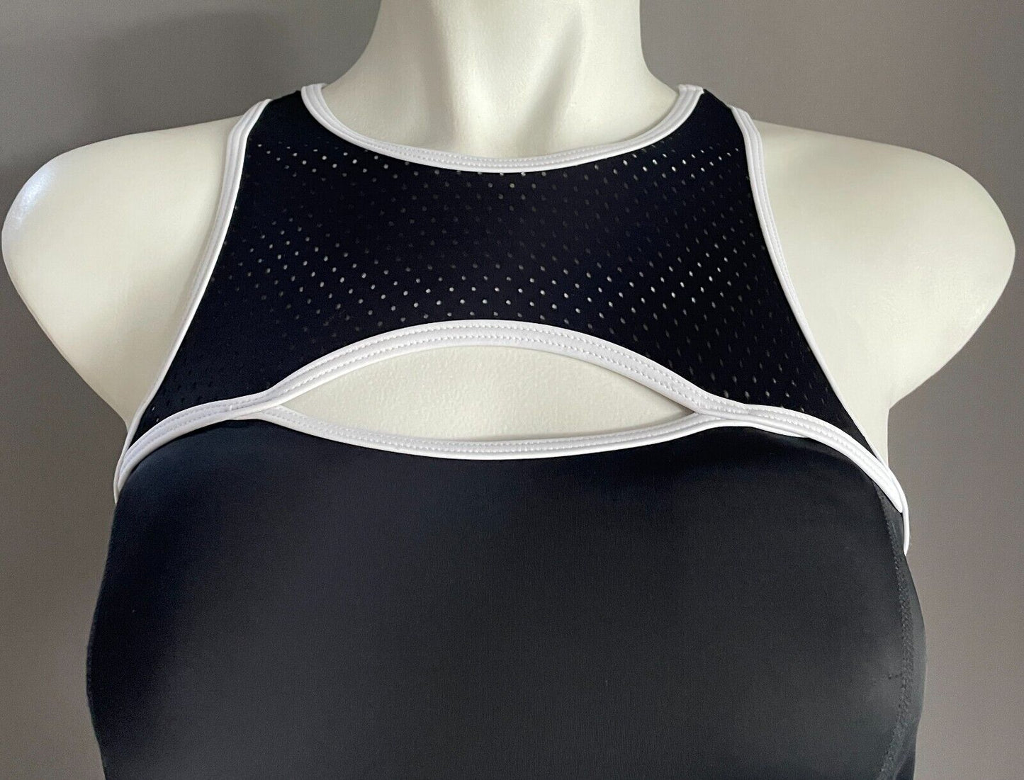 ROCKWEAR H2O Swim Top Black Perforated Singlet White Trim UPF 50+ Size 8 NEW