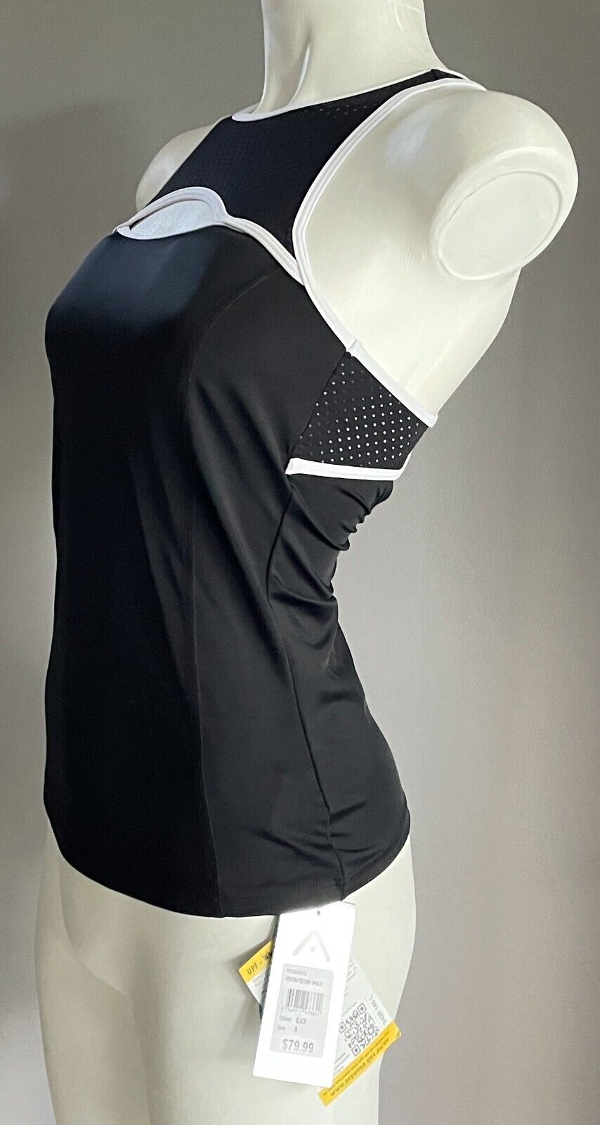 ROCKWEAR H2O Swim Top Black Perforated Singlet White Trim UPF 50+ Size 8 NEW