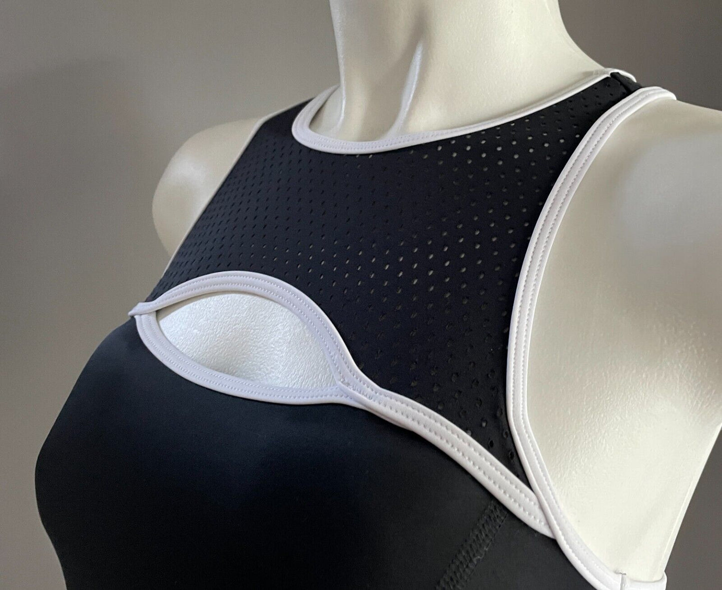 ROCKWEAR H2O Swim Top Black Perforated Singlet White Trim UPF 50+ Size 8 NEW