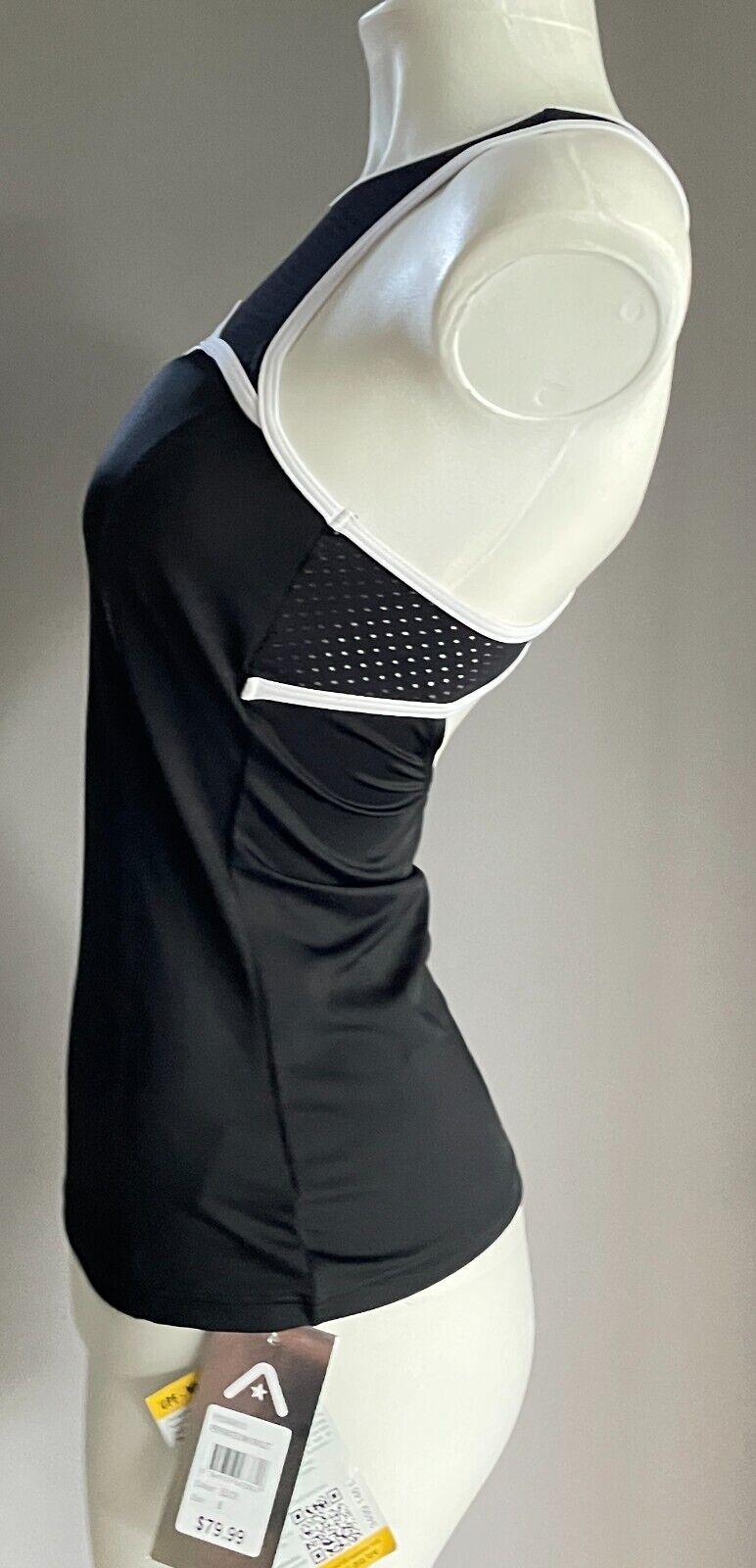 ROCKWEAR H2O Swim Top Black Perforated Singlet White Trim UPF 50+ Size 8 NEW