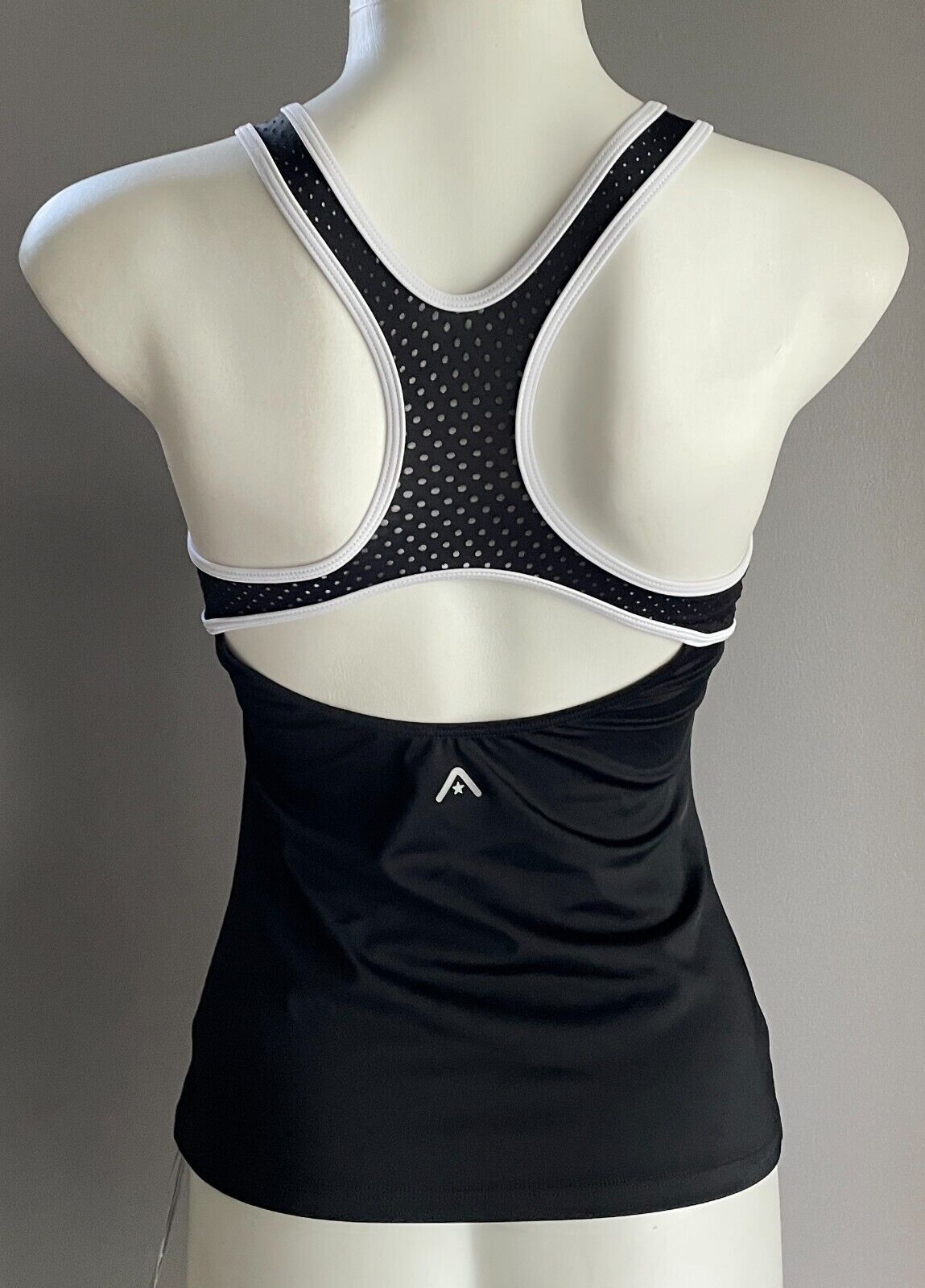 ROCKWEAR H2O Swim Top Black Perforated Singlet White Trim UPF 50+ Size 8 NEW