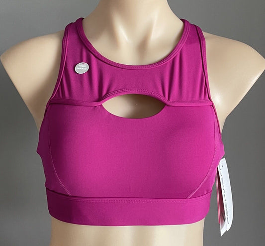 ROCKWEAR Sports Bra Cranberry Kaleidoscope Hi Peep Hole Ladies Size 8 10 Gym NEW