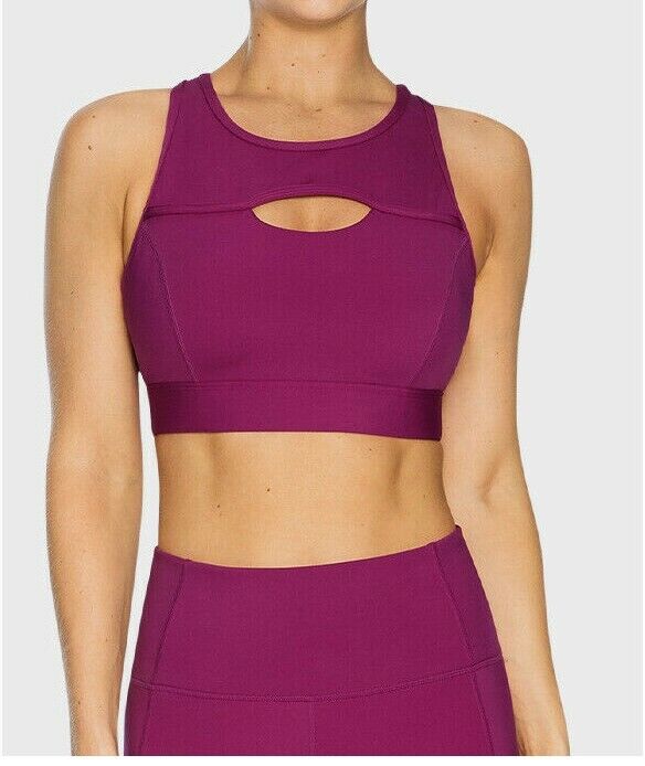 ROCKWEAR Sports Bra Cranberry Kaleidoscope Hi Peep Hole Ladies Size 8 10 Gym NEW
