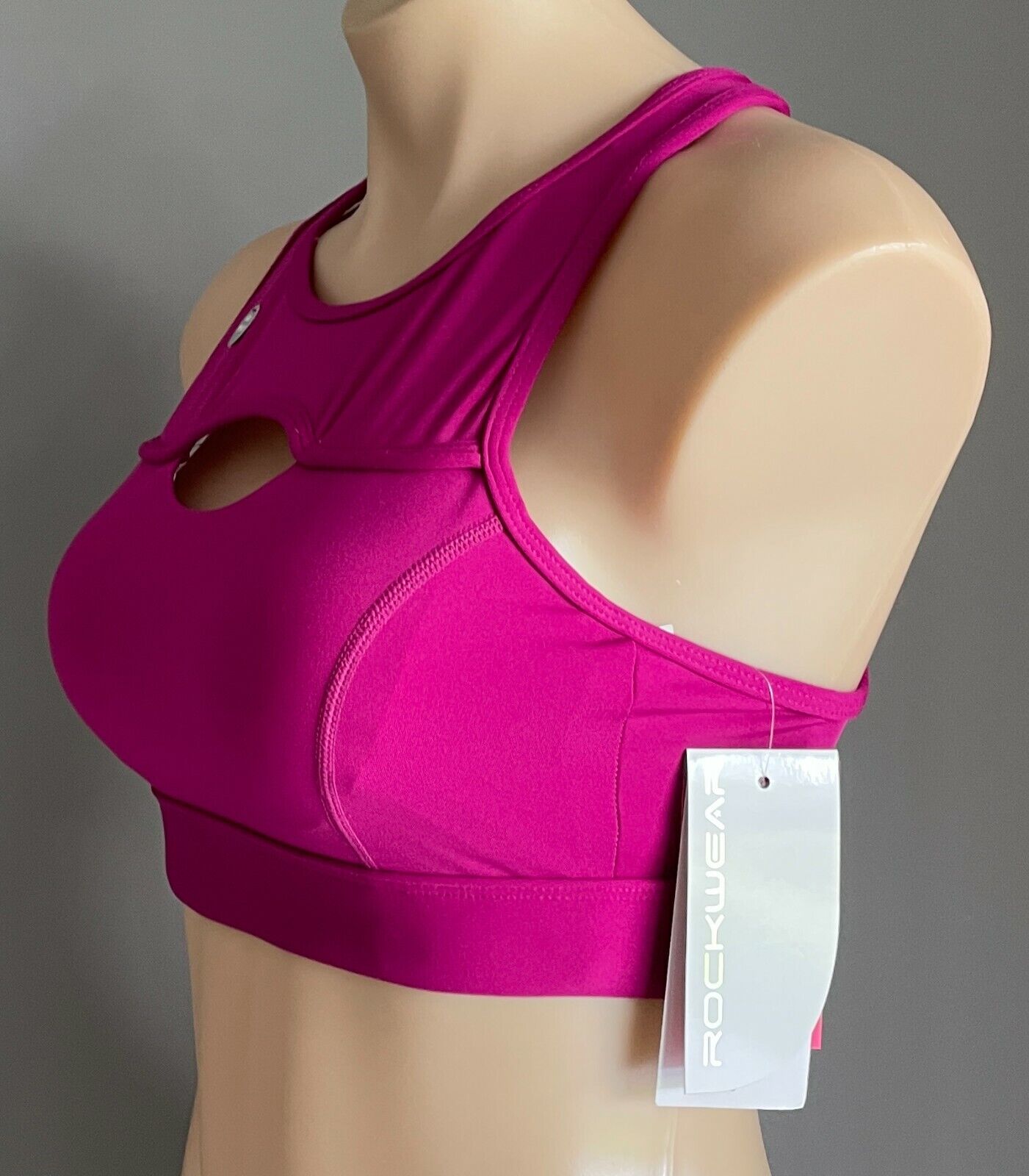 ROCKWEAR Sports Bra Cranberry Kaleidoscope Hi Peep Hole Ladies Size 8 10 Gym NEW