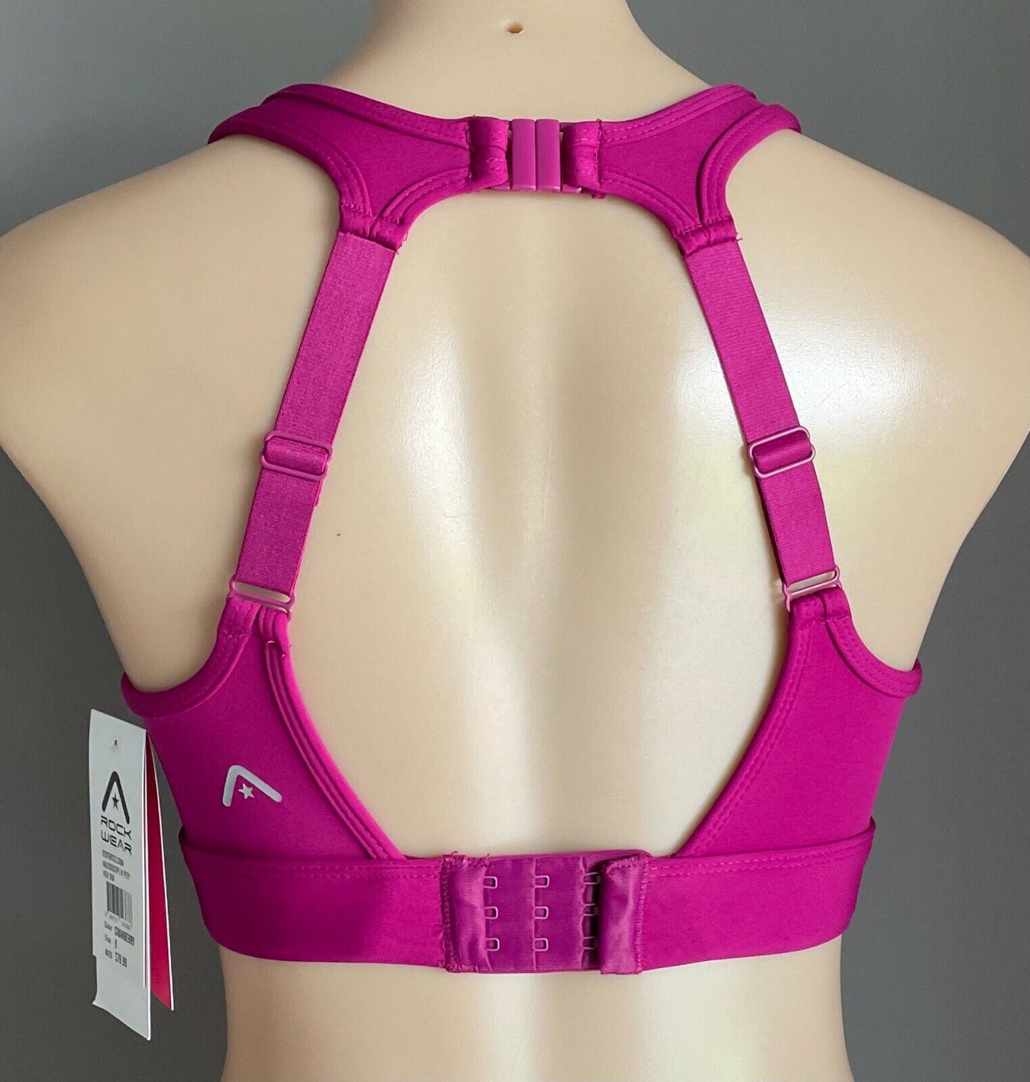 ROCKWEAR Sports Bra Cranberry Kaleidoscope Hi Peep Hole Ladies Size 8 10 Gym NEW
