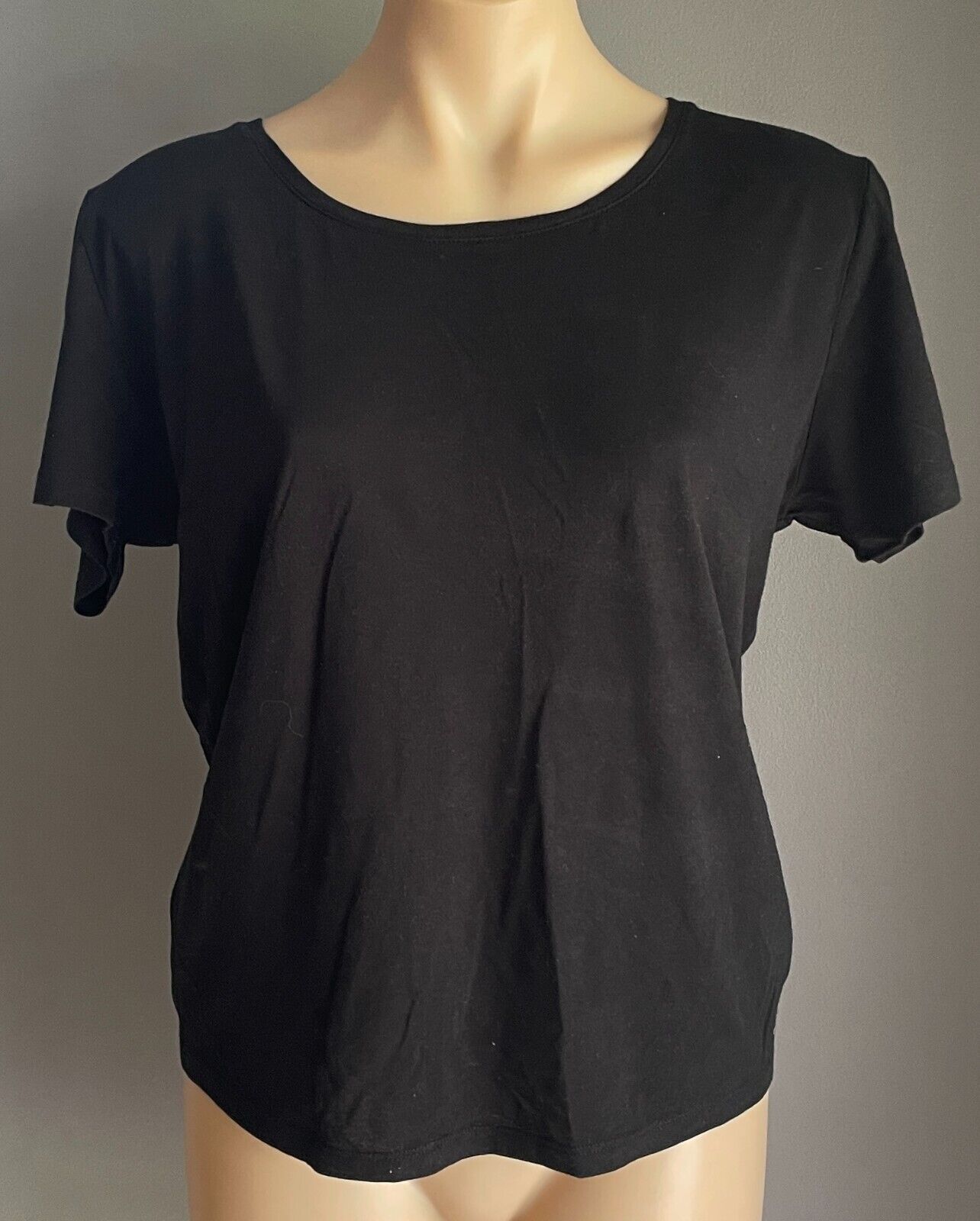ROCKWEAR Top Black Short Sleeve Drawstring Gathered Back Size 10 Athleisure NEW