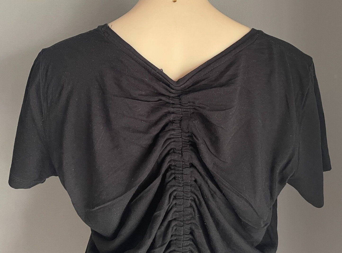 ROCKWEAR Top Black Short Sleeve Drawstring Gathered Back Size 10 Athleisure NEW