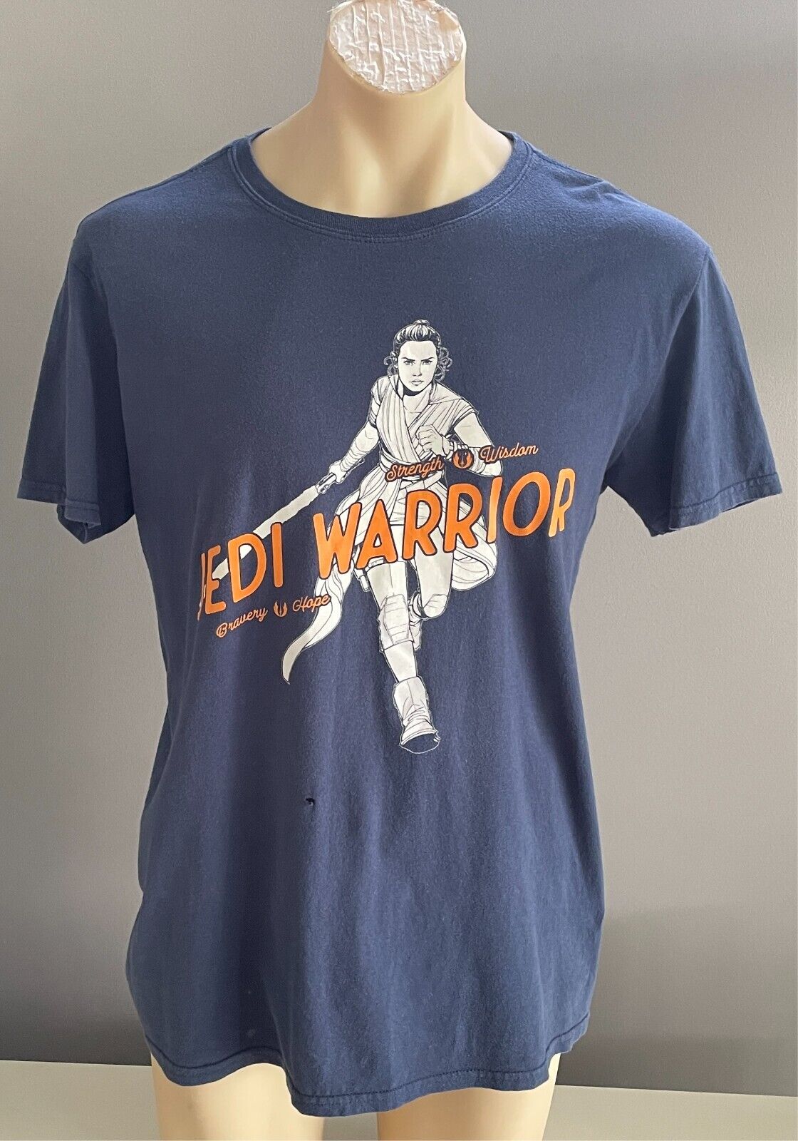 STAR WARS Unisex T-Shirt Navy Jedi Warrior Print Short Sleeve Size L Chest 112cm